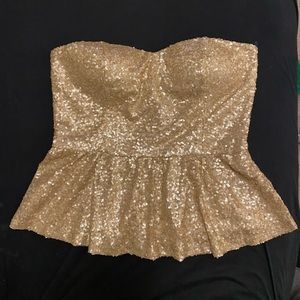 Gold sequin strapless top
